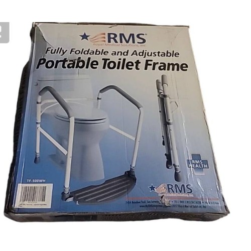 RMS Toilet Safety Frame & Rail - Folding & Portable Bathroom Toilet Safety Rails - Handrail Toilet Bars with Adjustable Height (White)