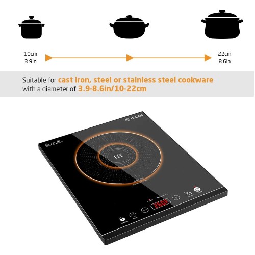 Portable Induction Cooktop, iSiLER 1800W Sensor Touch Electric Induction Cooker Hot Plate with Kids Safety Lock, 6.7" Heating Coil, 18 Power 17 Temperature Setting Countertop Burner with Timer