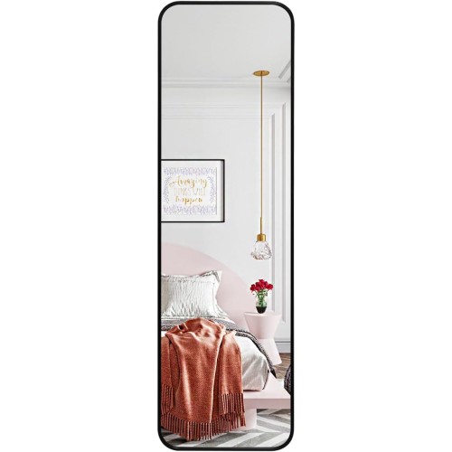 YMOND 47"x14" Wall-Mounted Mirror Full Length Mirror 47x14 inch Black Alloy Aluminum Metal Framed Mirror for Bedroom/Living Room/Entry/Dressing Room Wall Mounting or Over Door Hanging