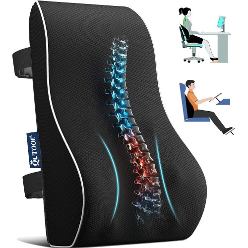 Lumbar Support Pillow for Office Chair Back Support Pillow for Car, Computer, Gaming Chair, Recliner Memory Foam Back Cushion for Pain Relief Improve Posture, Mesh Cover Double Adjustable Straps