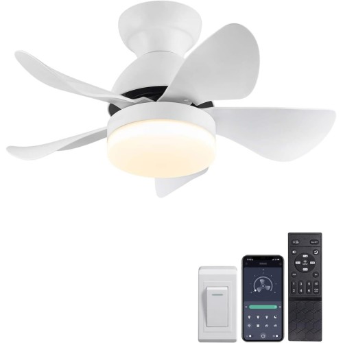 7PM Small Ceiling Fan with Light 30" Smart White Ceiling Fan with Remote & APP Control Dimmable LED Ceiling Fan 2160 Lumens 22W 6 Wind Speeds 5 Blades Quiet Modern Ceiling Fan for Kids Room Bedroom