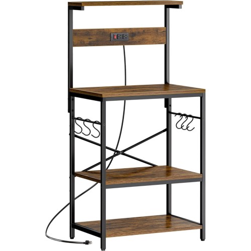 SUPERJARE Kitchen Bakers Rack with Power Outlet, Coffee Bar Table 4 Tier