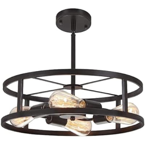 Adjustable Industrial Farmhouse Black Ceiling Light with Rotating Track Heads and Dimmer Function