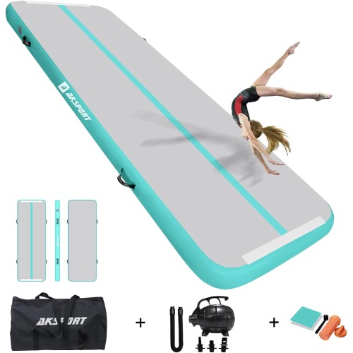 AKSPORT Air Mat Tumble Track 10ft 13ft 16ft 20ft Inflatable Gymnastics Mat Air Tumbling Mat with Air Pump for Home Use/Tumble/Gym/Training/Cheerleading/Yoga