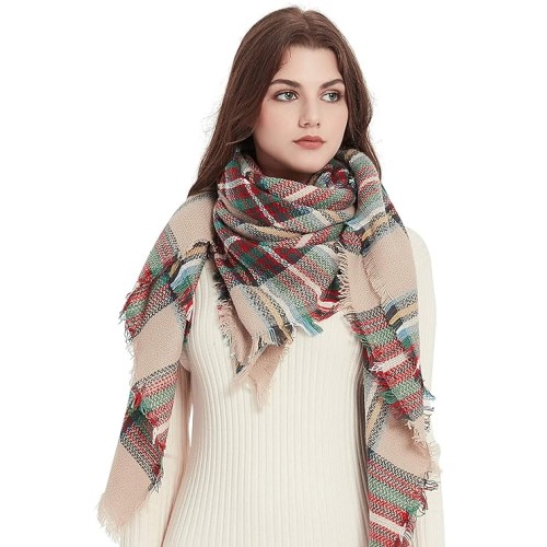 VIVIAN & VINCENT Women's Plaid Blanket Winter Scarf Warm Wrap Oversized Shawl Cape