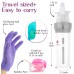 4 in 1 Travel Dispenser with Reusable Toiletry Bottles - 4 Small Cream Boxes with Matching Spatulas Shower Scrubbing Glove Toothbrush Protector Included-Shampoo Gel Conditioner Spill-proof Containers