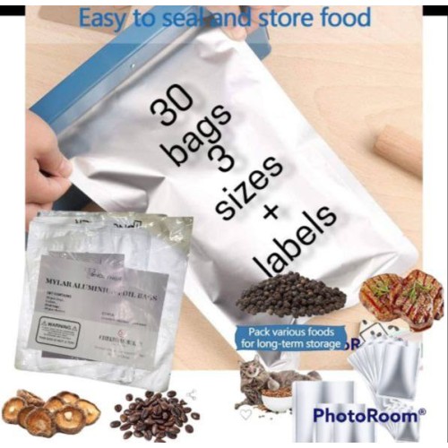 30 bags resealable 3 sizes durable aluminum food Storage with labels