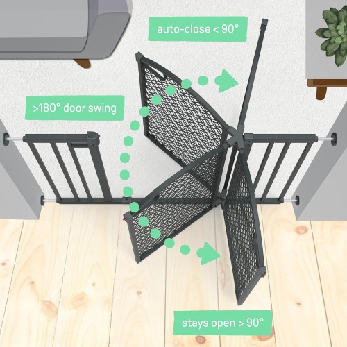 Summer Infant Modern Home Walk-Thru Safety Pet and Baby Gate, 28"-42" Wide, 30" Tall, Pressure or Hardware Mounted, Install on Wall or Banister in Doorway or Stairway, Auto Close Door - Gray