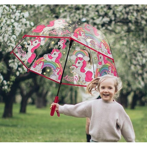 Baraida Kids Clear and Transparent Umbrella with an Easy Grip Handle, Dome Bubble Umbrella, Windproof for Kids Boys and Girls