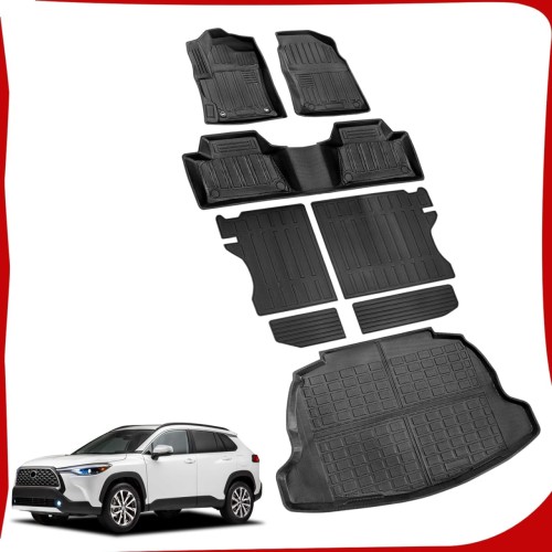 Antsvnn Fit for 2022 2023 2024 T-oyota Corolla Cross Floor Mats Backrest Mats Cargo Liners, All-Weather Full Set 3D Custom Car Mats for Corolla Cross 2024 Accessories (Not Fit Sedan/Hatchback Model)