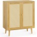 Huuger Buffet Cabinet with Storage, Storage Cabinet with PE Rattan Decor Doors, Accent Cabinet with Solid Wood Feet, Sideboard Cabinet for Hallway, Entry, Living Room, Natural