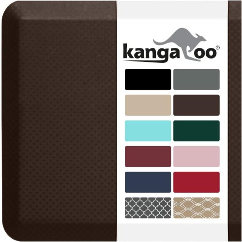 KANGAROO Thick Ergonomic Anti Fatigue Cushioned Kitchen Floor Mats, Standing Office Desk Mat, Waterproof Scratch Resistant Topside, Supportive All Day Comfort Padded Foam Rugs, 39x20, Brown