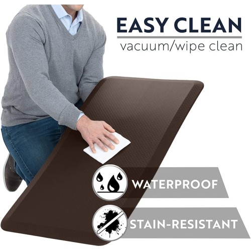 KANGAROO Thick Ergonomic Anti Fatigue Cushioned Kitchen Floor Mats, Standing Office Desk Mat, Waterproof Scratch Resistant Topside, Supportive All Day Comfort Padded Foam Rugs, 39x20, Brown