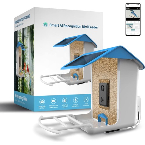 Smart Bird Feeder Camera, Bird Feeders with HD Camera&Solar Panel, Wireless App Control+AI Identify Bird Species, Auto Capture Bird Videos & Notify When Birds Detected, Ideal Gift for Bird Lover