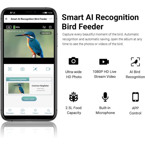 Smart Bird Feeder Camera, Bird Feeders with HD Camera&Solar Panel, Wireless App Control+AI Identify Bird Species, Auto Capture Bird Videos & Notify When Birds Detected, Ideal Gift for Bird Lover