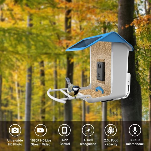 Smart Bird Feeder Camera, Bird Feeders with HD Camera&Solar Panel, Wireless App Control+AI Identify Bird Species, Auto Capture Bird Videos & Notify When Birds Detected, Ideal Gift for Bird Lover