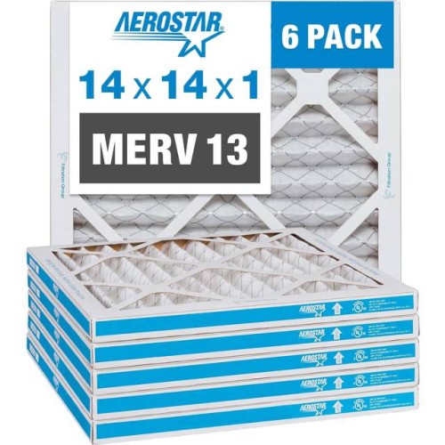 Aerostar 14x14x1 MERV 13 Pleated Air Filter AC Furnace Air Filter 6 Pack