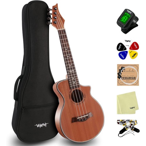 VANPHY Tenor Ukulele for Beginners, Professional Ukulele for Kids, Ukelele 26" Adult Starter Bundle kit, Hawaiian Uke with Gig Bag, Digital Tuner, Strap, Aquila String, Picks, Cloth (Sapele)