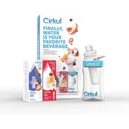 Cirkul Plastic Water Bottle Starter Kit with Blue Lid 22Oz & 3 Flavor Cartridges