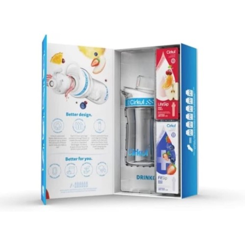 Cirkul Plastic Water Bottle Starter Kit with Blue Lid 22Oz & 3 Flavor Cartridges