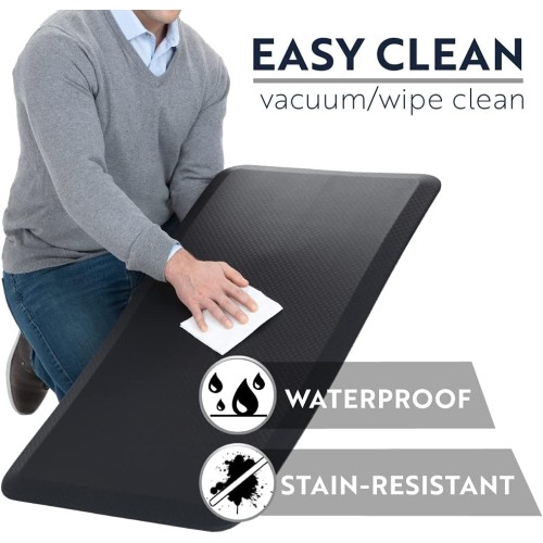 KANGAROO Thick Ergonomic Anti Fatigue Cushioned Kitchen Floor Mats, Standing Office Desk Mat, Waterproof Scratch Resistant Topside, Supportive All Day Comfort Padded Foam Rugs, 39x20, Black