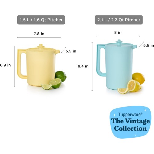 Tupperware Heritage Pitcher Set in Vintage Colors - Dishwasher Safe & BPA Free - (Set of 2)