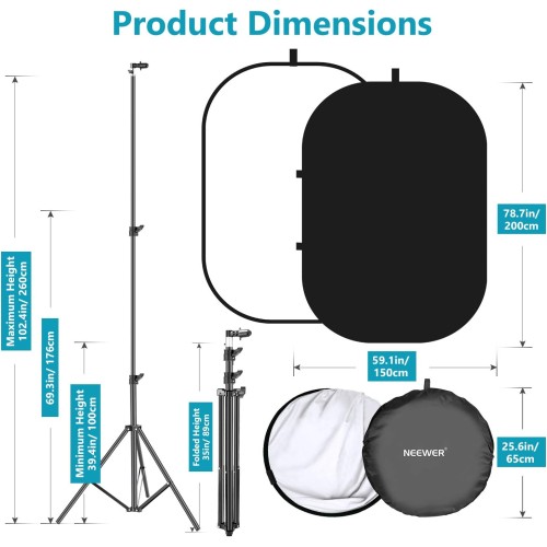 Neewer 150 x 200 cm Chromakey Black and White 2-in-1 Foldable Pop-Up Backdrop with Stand, Foldable Panel for Photo, Video, Live Stream, etc.