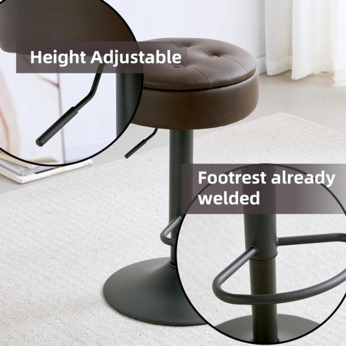 Storage Swivel Bar Stools Set of 2 Counter Height Bar Stools, Adjustable Stool Chair Barstools, Counter stools, Bar stools Dark Brown