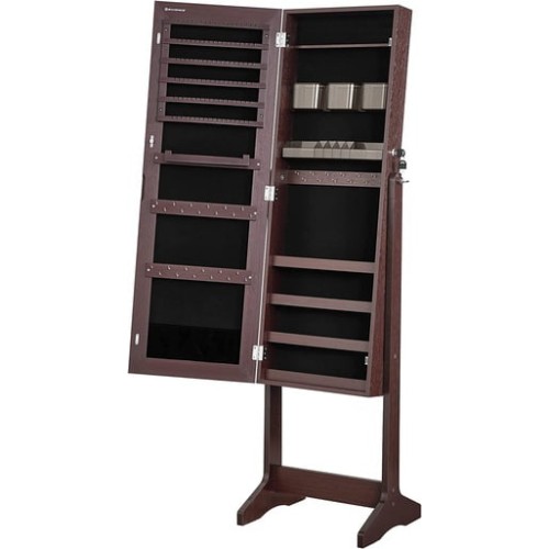 SONGMICS Jewelry Cabinet Armoire with Full-Length Frameless Mirror Brown JJC002K01