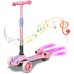 3 Wheel Scooter for Kids, Toddler Scooter with Bluetooth Music Speaker Steam Sprayer LED Lights Aluminum Alloy T-Bar, Folding Kick Scooters for Boys Girls Ages 3-10