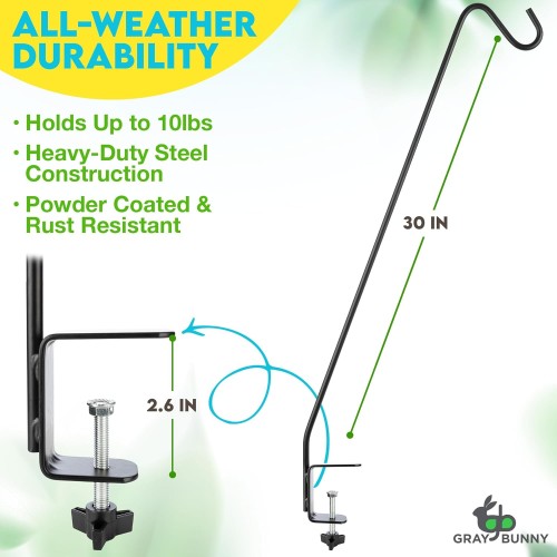 Heavy Duty Deck Hook, Black, 3 Inch Clamp, For Bird Feeders, Planters, Suet Baskets, Lanterns, Wind Chimes and More!