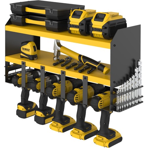 S SKSTYLE christmas gifts for men/husband, Power Tool Organizer - 5 Drill Holder, Wall Mount Shelf, Drill Shelf,Premium Garage Storage & Organization, Cordless Drill Charging Station