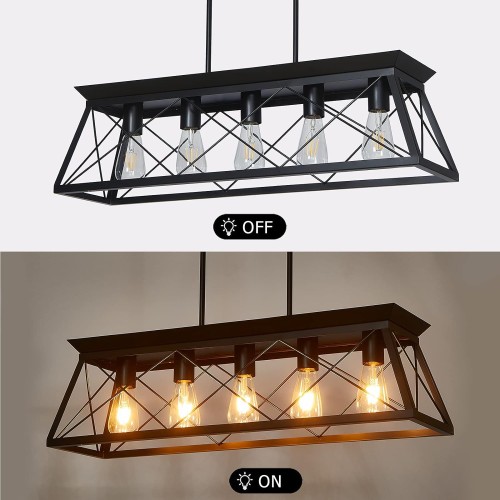 Chandeliers Light Fixture for Dining Room Farmhouse Over Table Ceiling Light with 5 Lights Pendant Lights Kitchen Island Modern Light for entryway Bedroom Living Room Hallway Black