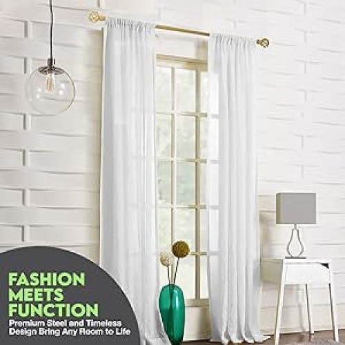 gbHome GH-6814G Empyrean Grace Curtain Rod, 48-84 In, Gold, Metal Cafe Rod Window Treatment Rod Drapery Rod