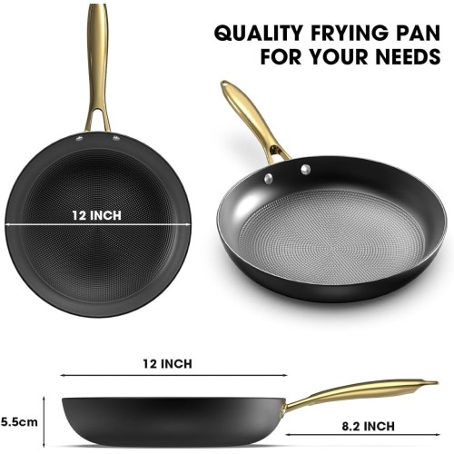 imarku Cast Iron Skillets, 12 Inch Cast Iron Pan, Professional Non Stick Frying Pans Long Lasting Nonstick Frying Pan Nonstick Pan, Stay Cool Handle, Ea