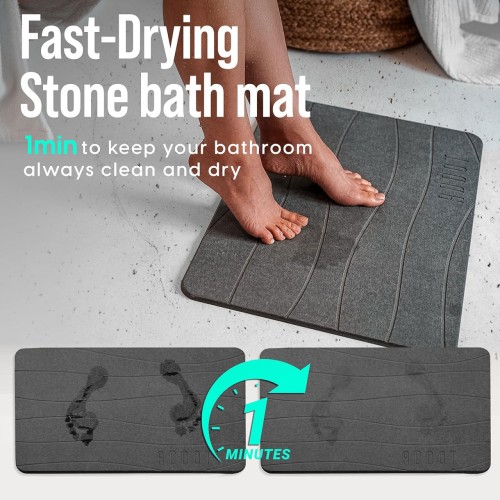 Luxury Stone Bath Mat - Quick-Drying Diatomaceous Earth Shower Mat for Bathroom, Non-Slip & Absorbent, Easy to Clean, Stylish & Durable, Instant Dry, Water-Absorbing Bathstone Mat (Grey)