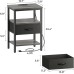 SUPERJARE Nightstand with Charging Station, Bed Side Table with Adjustable Fabric Drawer, Night Stand for Bedroom, 3-Tier Storage End Table, for Living Room - Charcoal Gray