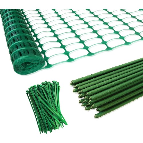 Garden Fence,Snow Fence,Plastic Safety Fence+25 Steel Plant Stakes,Patio Snow Fence 40 Inches X 100 Feet Green Plastic Garden Netting and 25 4-Foot Stakes