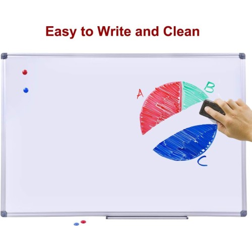 48 x 36-in Magnetic Dry Erase Board with Pen Tray| Aluminum Frame Portable Wall Large Whiteboard Message Presentation Board for Office & Classroom