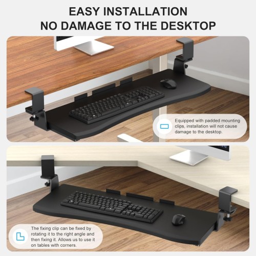 Keyboard Tray Under Desk,Pull Out Keyboard & Mouse Tray with Heavy-Duty C Clamp Mount,32(37 Including Clamps) x11.8 in Slide Out Platform Computer Drawer,Suitable for Office