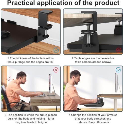 Keyboard Tray Under Desk,Pull Out Keyboard & Mouse Tray with Heavy-Duty C Clamp Mount,32(37 Including Clamps) x11.8 in Slide Out Platform Computer Drawer,Suitable for Office