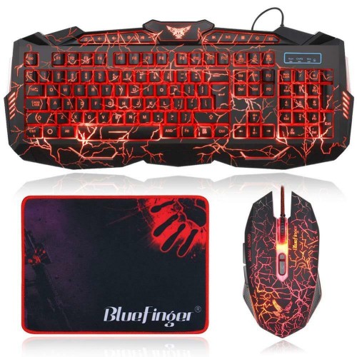 BlueFinger LED Gaming Keyboard and Mouse Combo,Mechanical Feeling USB M100