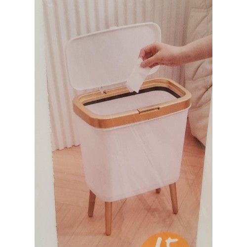 Bathroom Papercan With Lid Plastic On Legs,gold Toned And White, New