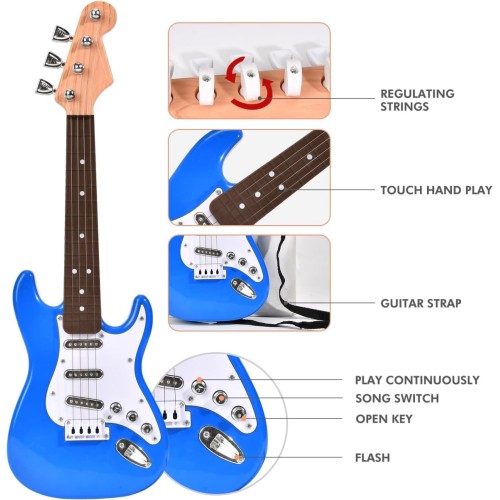 16 inch Mini Guitar Toy for Kids,Portable Electronic Black Guitar Musical Instrument Toy, Birthday Gifts for Beginner Children Toddler Boys Girls Age 3-6