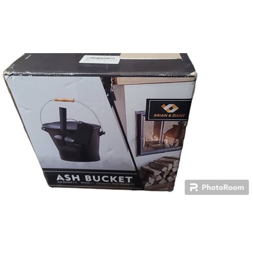 BRIAN & DANY Ash Bucket with Lid, 2.6 Gallon Fireplace Ash Bucket with Shovel and Hand Broom, Metal Bucket for Fireplace, Fire Pit, Wood Burning Stove