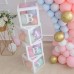 Baby Shower Boxes Party Decorations – 4 pcs Transparent Balloons Boxes Décor with Letters Baby Blocks Design for Baby Shower Gender Reveal Backdrop