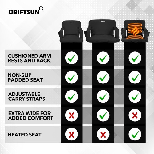 Driftsun 2 Pack Extra Wide Stadium Seats with Back Support - Deluxe Foldable Stadium Chairs for Bleachers - Folding Waterproof Sport Chair Easy to Transport