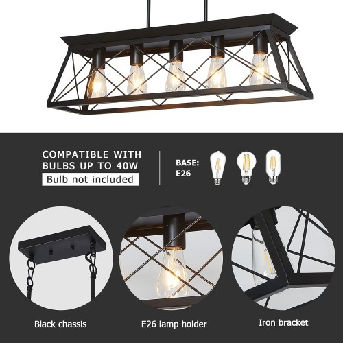 Fabulis Chandeliers Light Fixture for Dining Room Farmhouse Over Table Ceiling Light with 5 Lights Pendant Lights Kitchen Island Modern Light for entryway Bedroom Living Room Hallway Black