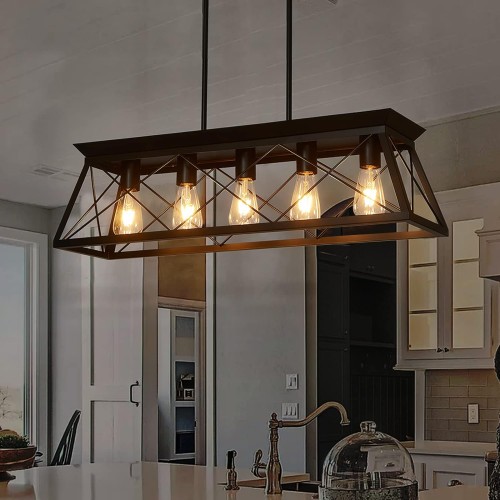 Fabulis Chandeliers Light Fixture for Dining Room Farmhouse Over Table Ceiling Light with 5 Lights Pendant Lights Kitchen Island Modern Light for entryway Bedroom Living Room Hallway Black