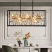 Vezzio Crystal Chandeliers for Dining Room 8-Light Black and Gold Modern Chandeliers Rectangle Contemporary Pendant Light Fixture for Kitchen Island with K9 Crystal…